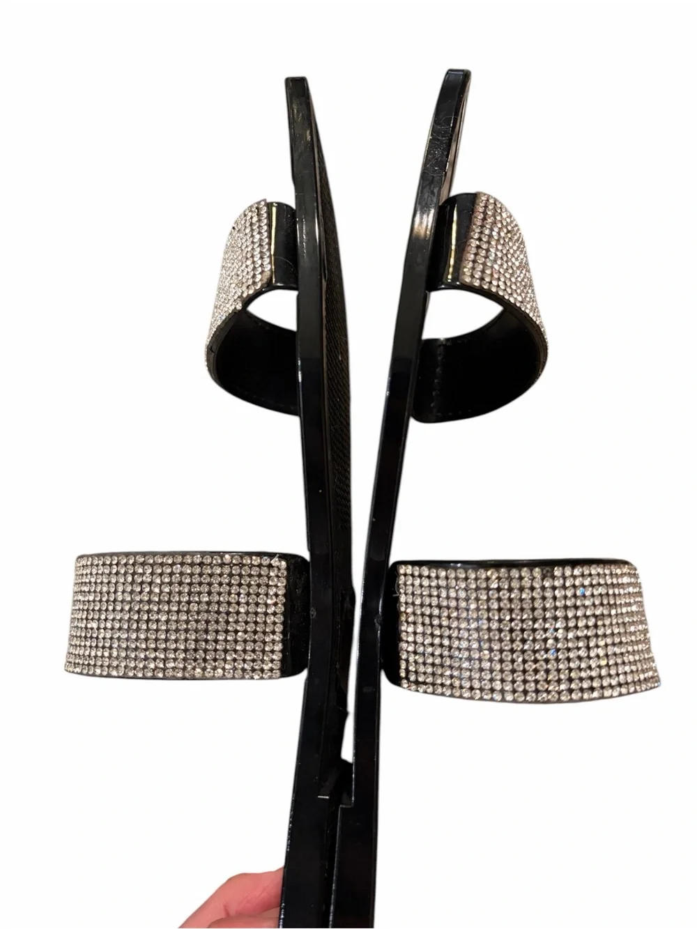 Steve Madden Black Slides with Crystal-Embellished Straps Size 8